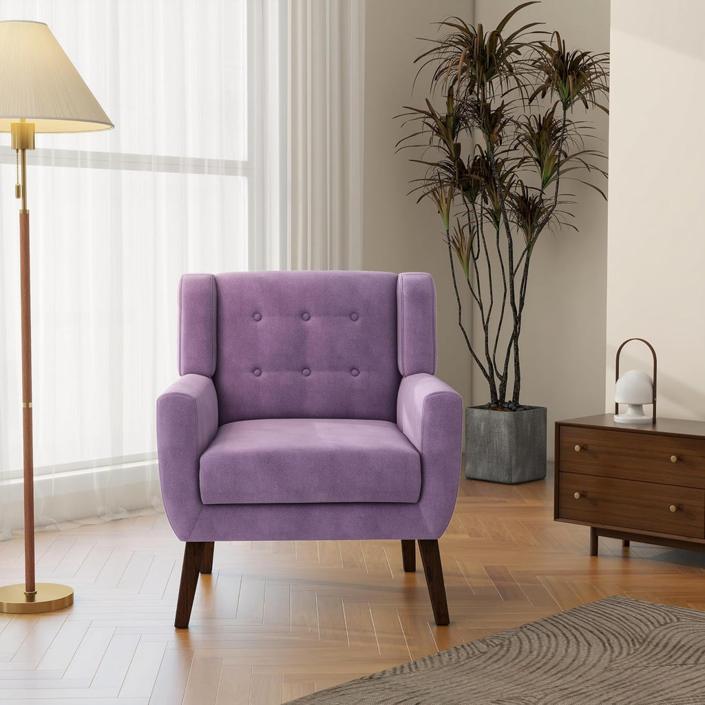 Accent Chair, Mid-Century Modern Velvet Fabric Chairs with Arms , Comfy Upholstered Club Single Sofa Armchair Waiting