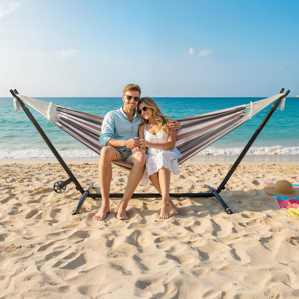 Heavy Duty 550 LBS Hammock with Stand w/Wheel, Easy to Move, Included with Portable Carrying Bag, Upgraded Hammock