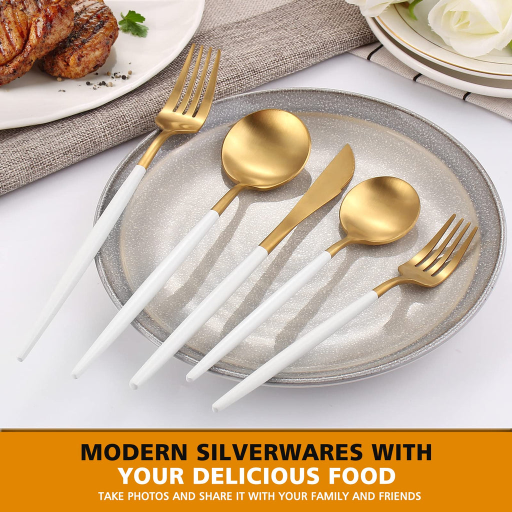 Matte White Gold Silverware Set, 20pcs Stainless Steel Flatware Set