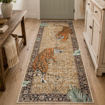 Boho Tiger Hallway Runner Rug, Washable Kitchen Rug Runner