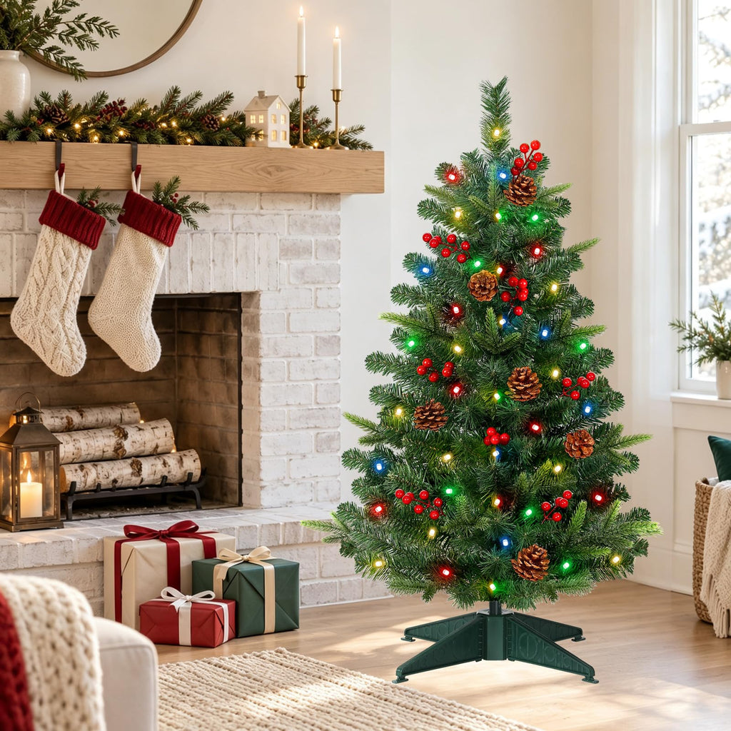 [Timer Remote & 12 Modes] 3FT Pre-Lit Christmas Tree with Lights, Artificial Small Christmas Tree with 50 LED Warm