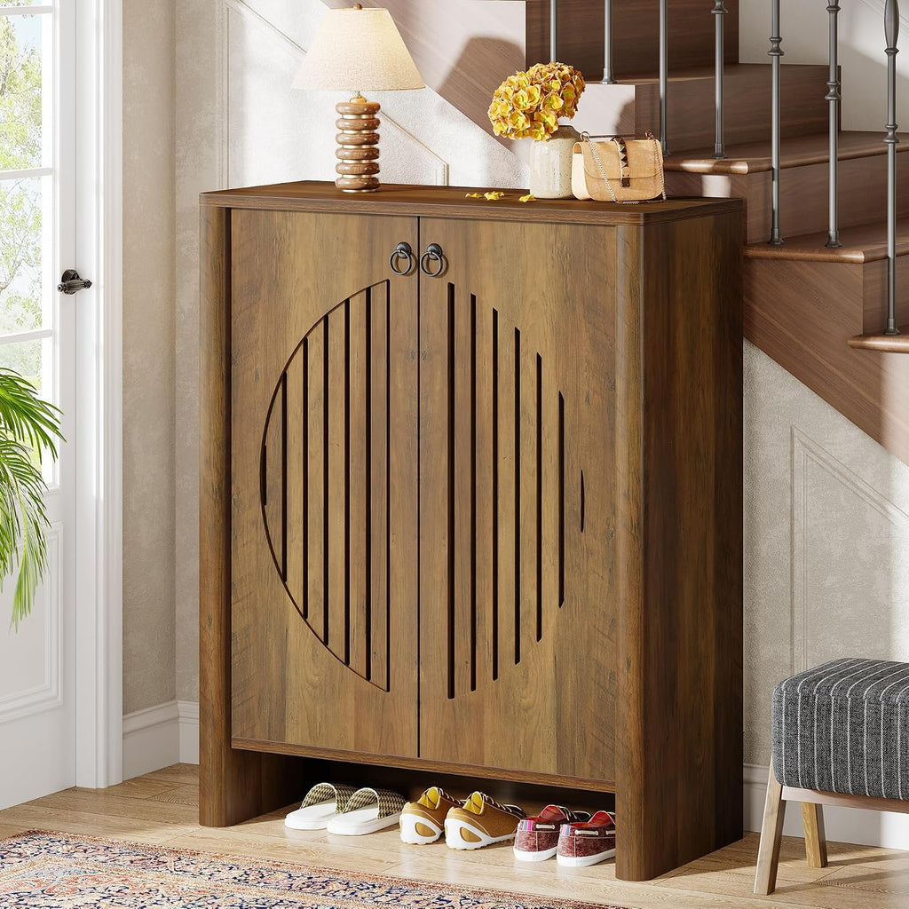 Shoe Cabinet with Doors, 5-Tier Shoe Storage Rack Organizer , Closet, Rustic Brown