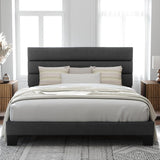 King Bed Frame Platform Bed with Fabric Upholstered Headboard and Wooden Slats Support