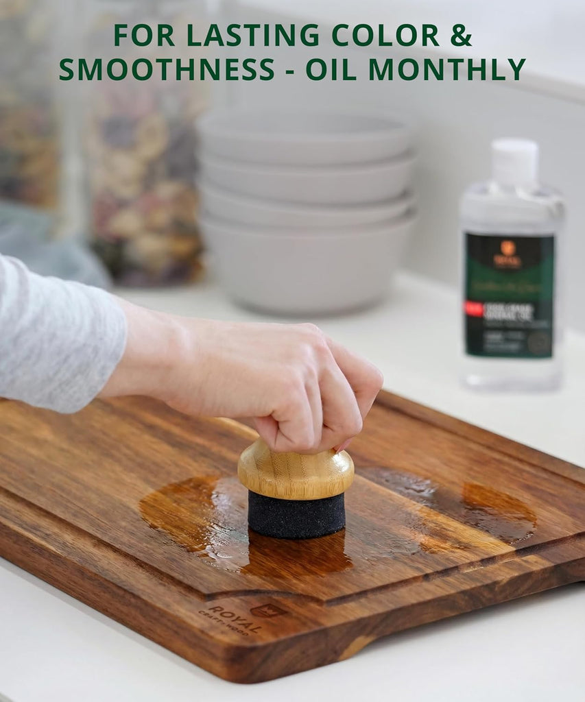 Wooden Cutting Boards Meal Prep & Serving - Bamboo Wood Serving Board Set with Deep Juice Groove Side Handles