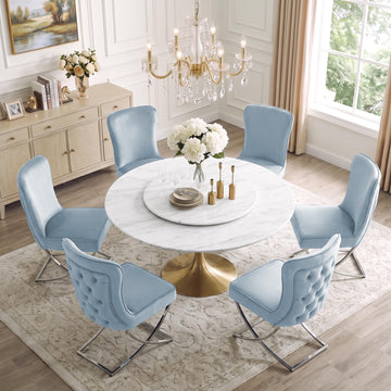 Luxury Velvet Dining Chairs, Tufted Upholstered Armless Accent Chairs with Silver Metal X-Legs, Modern Glam Dining