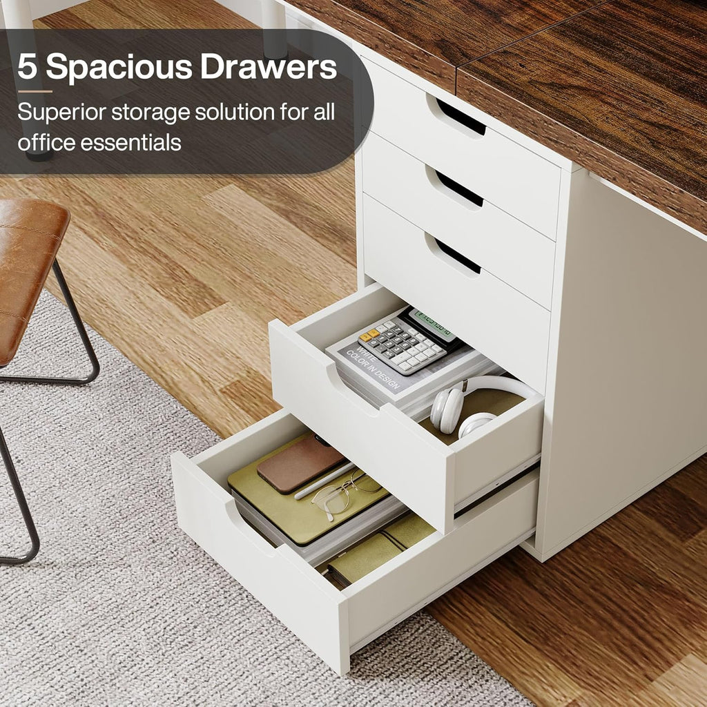 Two Person Computer Desk with 5 Drawers, 78.7 Inches Extra Long Double Office Desk