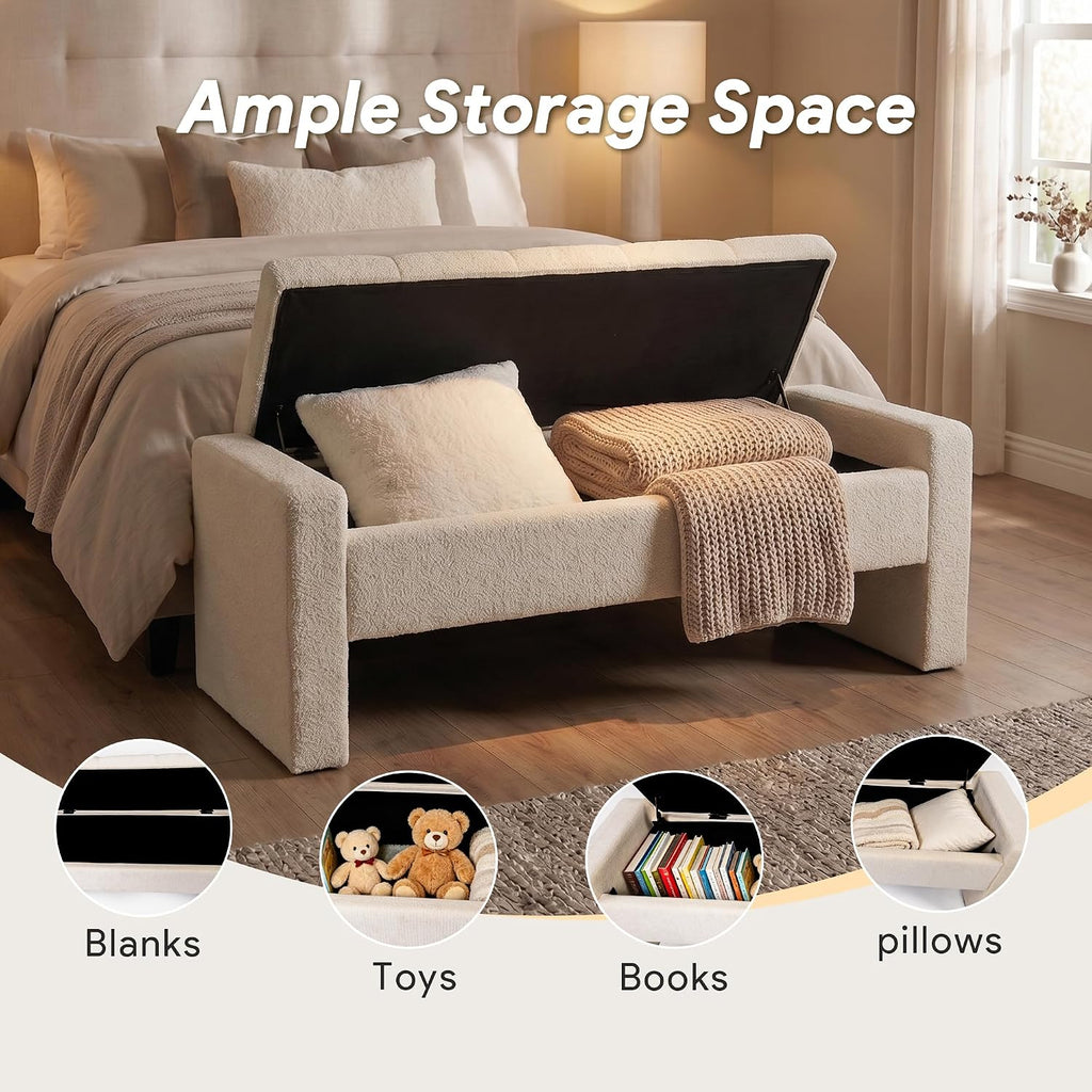 Storage Bench, 46' Bed Upholstered Storage Ottoman Bench, Beige | Versatile Storage Solution, Skin‐Friendly Comfort