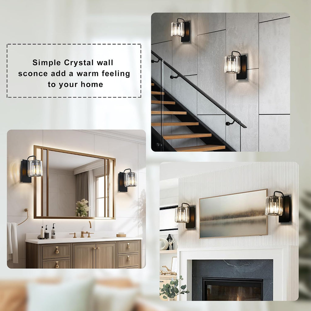 Crystal Wall Sconces,Black Sconce Wall Light Fixtures Modern Sconces Wall Lighting Single Indoor Wall Sconce for