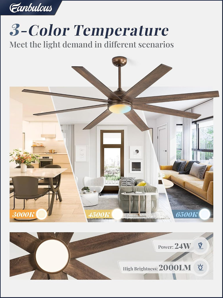 72" Ceiling Fan with LED Light and Remote - Antique Bronze