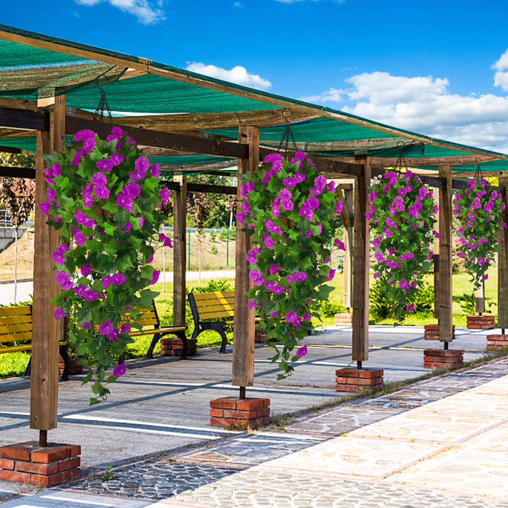 Artificial Fake Hanging Flowers Plants Basket for Spring Outdoor Outside Decoration, UV Resistant Faux Plastic Fabric