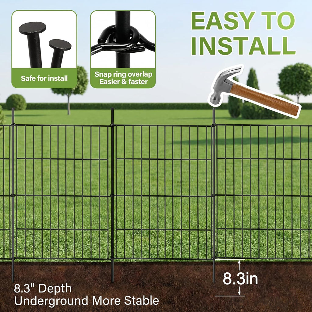 10 Panels No Dig Decorative Outdoor Garden Fence with Gate, 32in (H) x 23.6ft (L) Rustproof Metal Wire Rabbit Dog