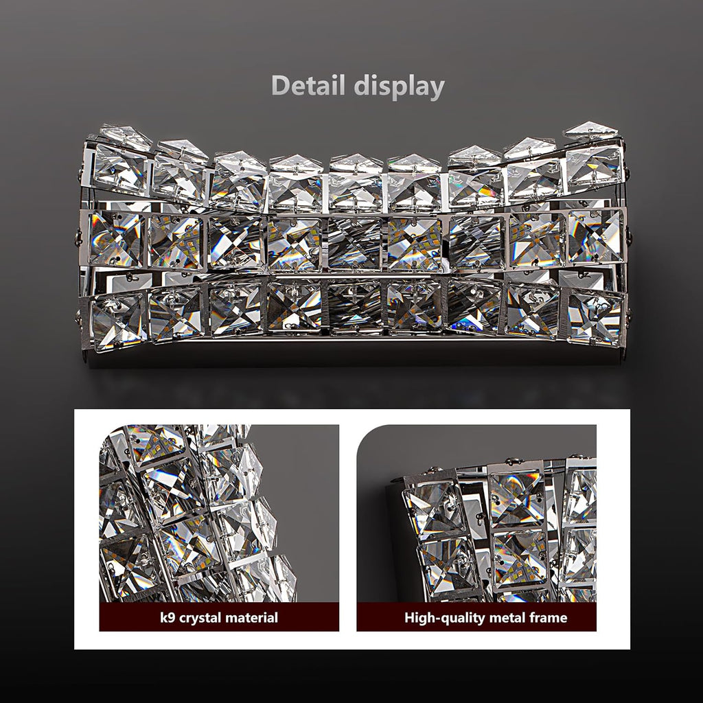Crystal Wall Light Fixtures,Modern Chrome Wall Lamp with Clear K9 Crystals,Luxury Crystal Wall Sconces for Living
