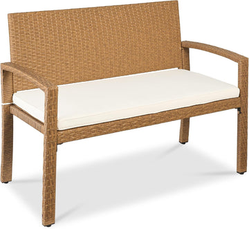 Outdoor Bench 2-Person Wicker Garden Patio Benches Seating Furniture for Backyard, Porch w/Seat Cushion, 700lb
