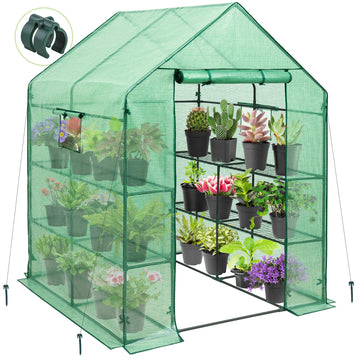 Small Greenhouse for Indoor Outdoor, 56x56x77 in, Clear/Green PE