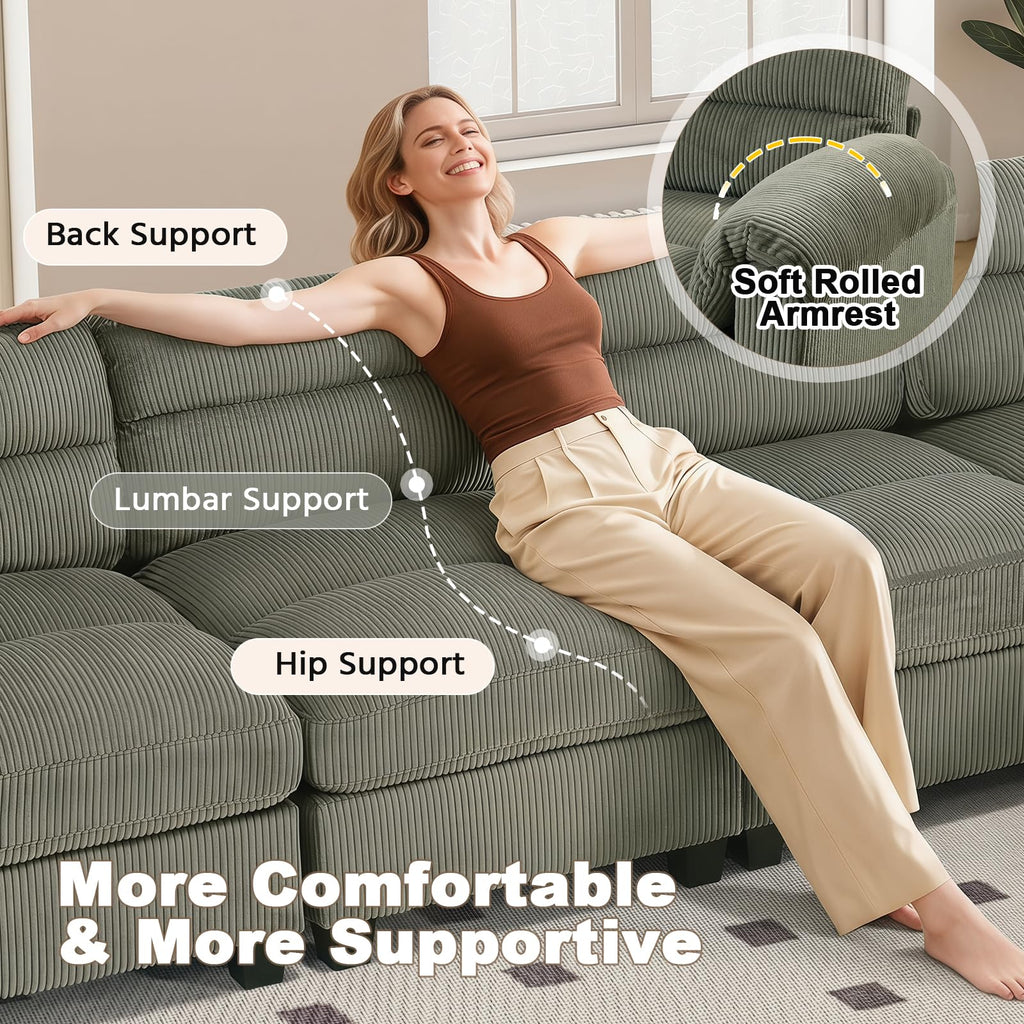 Oversized Modular Sectional Sofa with Movable Ottoman, Corduroy U Shaped Sectional Couches, 7-Seater Modular Sofas