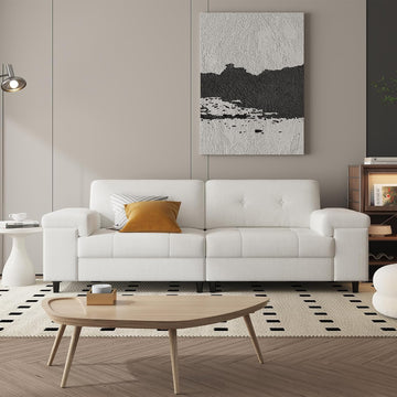 85 Inch Modern 3 Seater Sofa , Deep Seat Chenille Couch with Adjustable Wide Armrest & Plush Backrest, Button Tufted