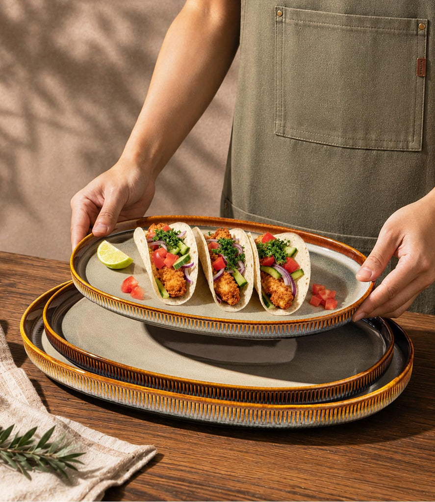Ceramic Serving Platter Set of 3, Oval Serving Plates and Dishes | 15.6"/14.4"/12.2", Oven & Microwave & Dishwasher