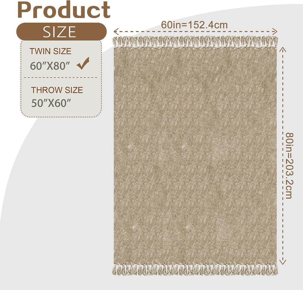 Chenille Throw Blanket,50"X60" Soft Cozy Lightweight Knitted Boho Decorative Blankets,Taupe