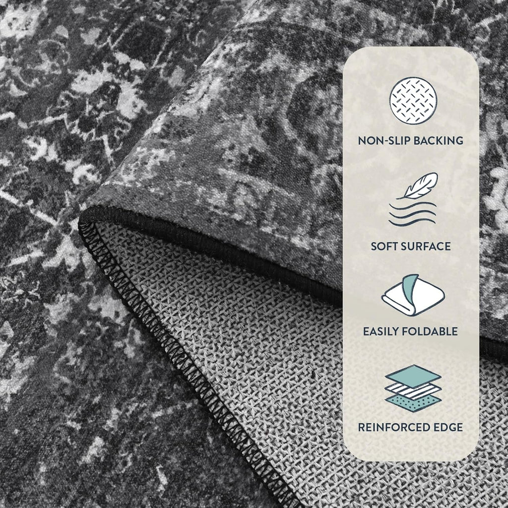 Margot Area Rugs 9x12 Living Room Soft Large Rugs for Bedroom, Boho Black Dining Room Rug, Distresse