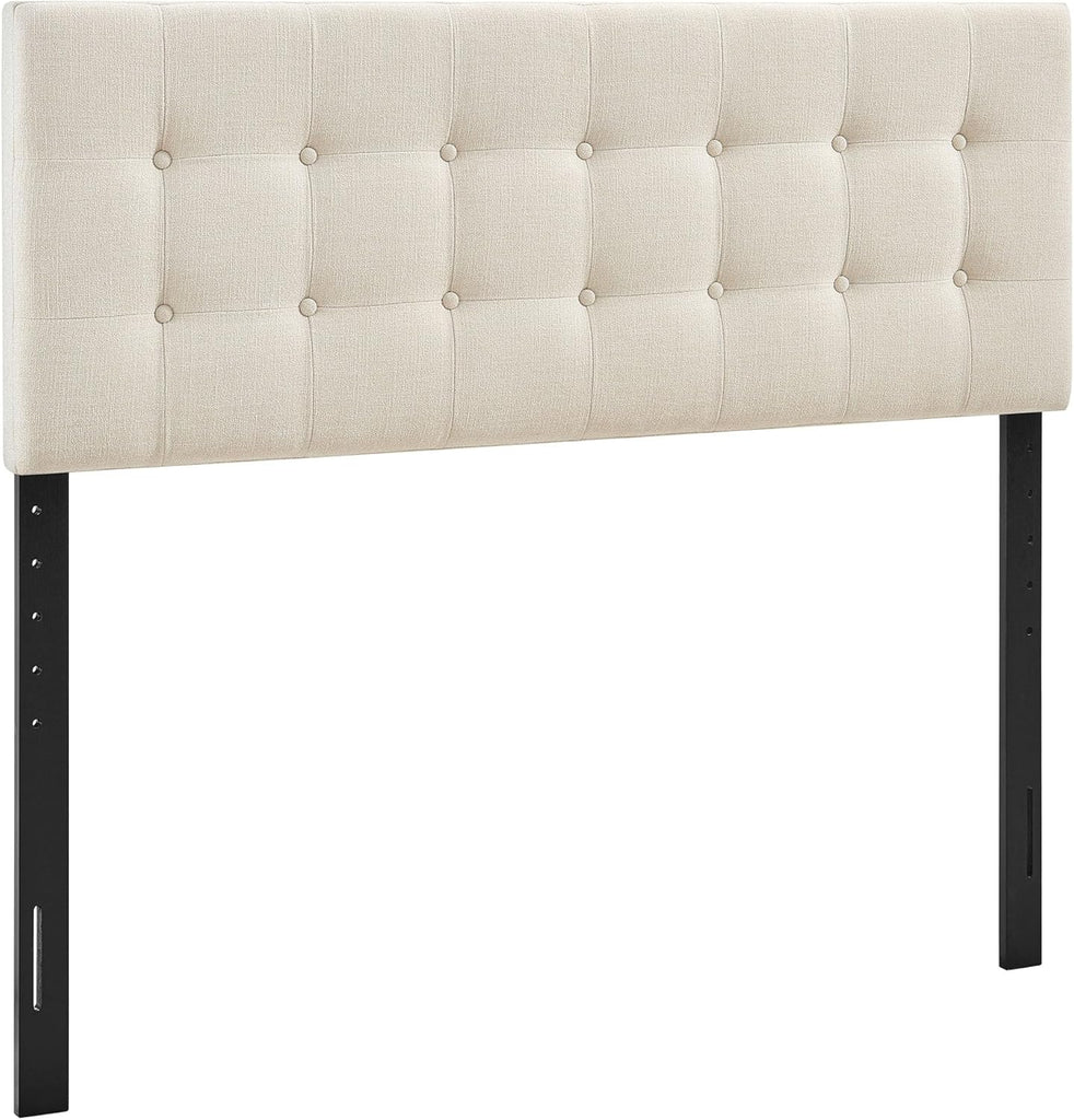 Queen Fabric Headboard in Ecru - Linen-Like Upholstery with Button Tufting and 7 Adjustable Height Positions