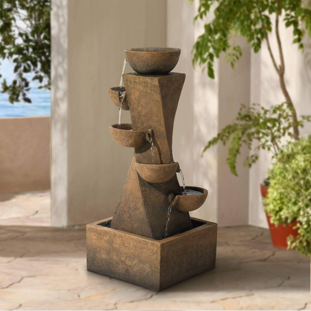 Cascading Bowls 27 1/2" High Large Modern Zen Indoor Outdoor Decor Faux Stone Floor Fountain with Light LED Standing