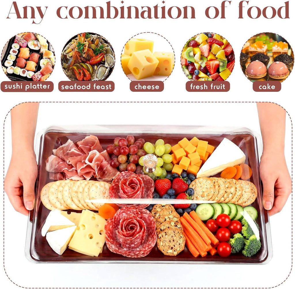 16" x 9" Chilled Serving Tray for Parties with lids Compartments Ice Chilled Party Platter Charcuterie Serving Board