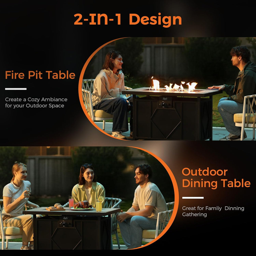 42 Inch Propane Fire Pit Table - Outdoor Patio with Lava Rocks