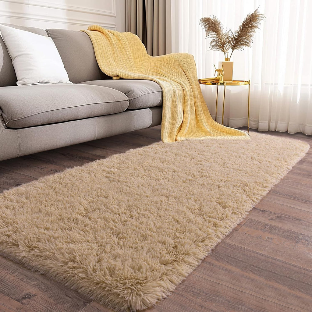 Soft Runner Rugs for Bedroom Hallways, 2x6 Beige Fluffy Shag Throw Area Rug Non Slip for Bedside Dorm, Long Shaggy