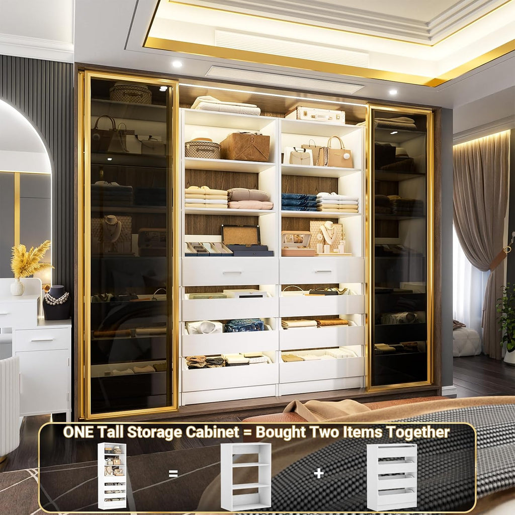 21.3" Closet System with 4 Drawers, Wood Closet Organizer with Open Shelves, Modular Drawers System Tower, Walk-in