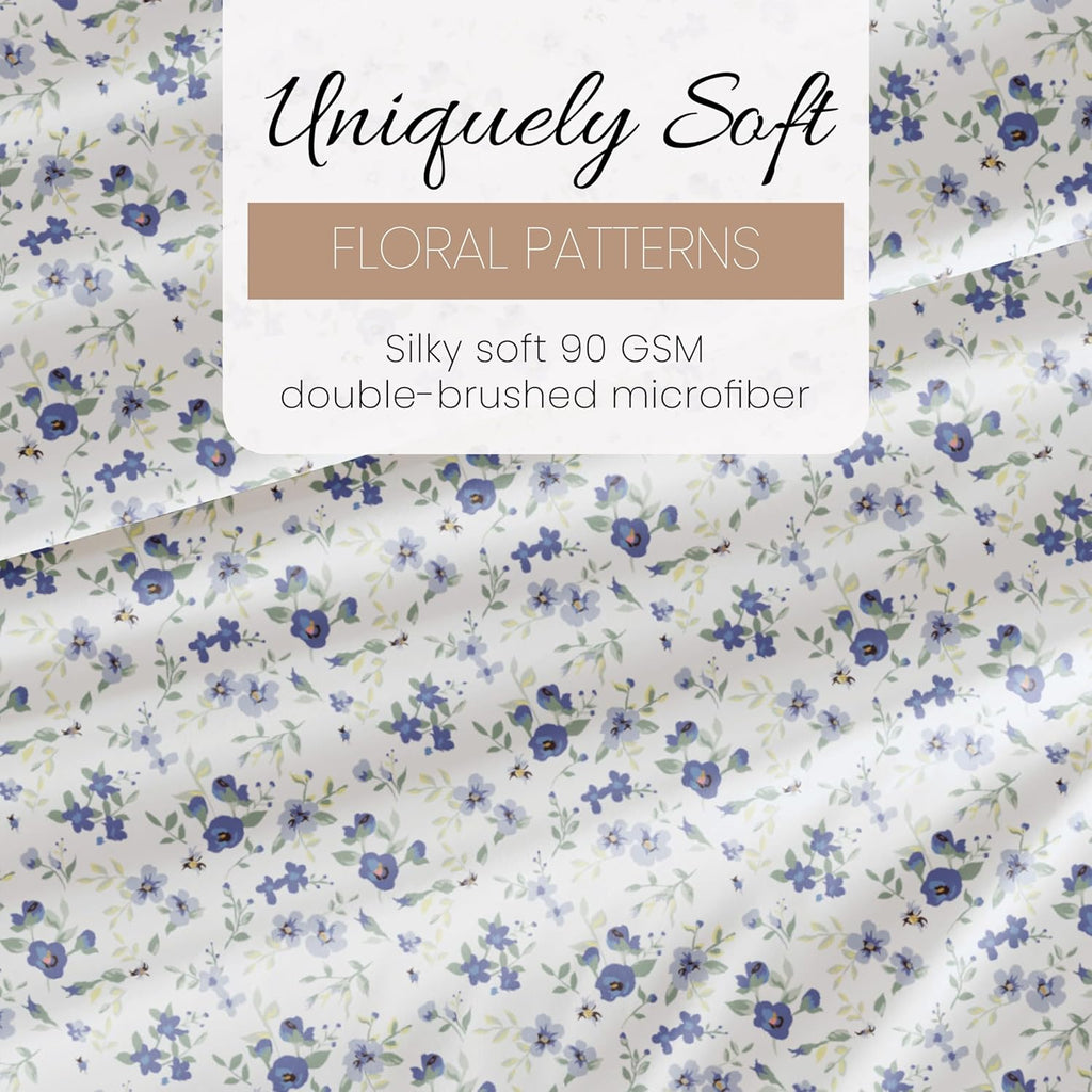 4 Piece Sheet Set - Breathable, Double-Brushed Patterned Cooling Sheets - Ultra Soft & Wrinkle-Free 16"