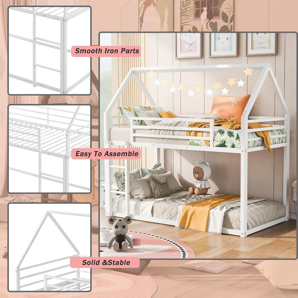 Bunk Bed Twin Over Twin Metal Floor Bunk Bed with Ladder