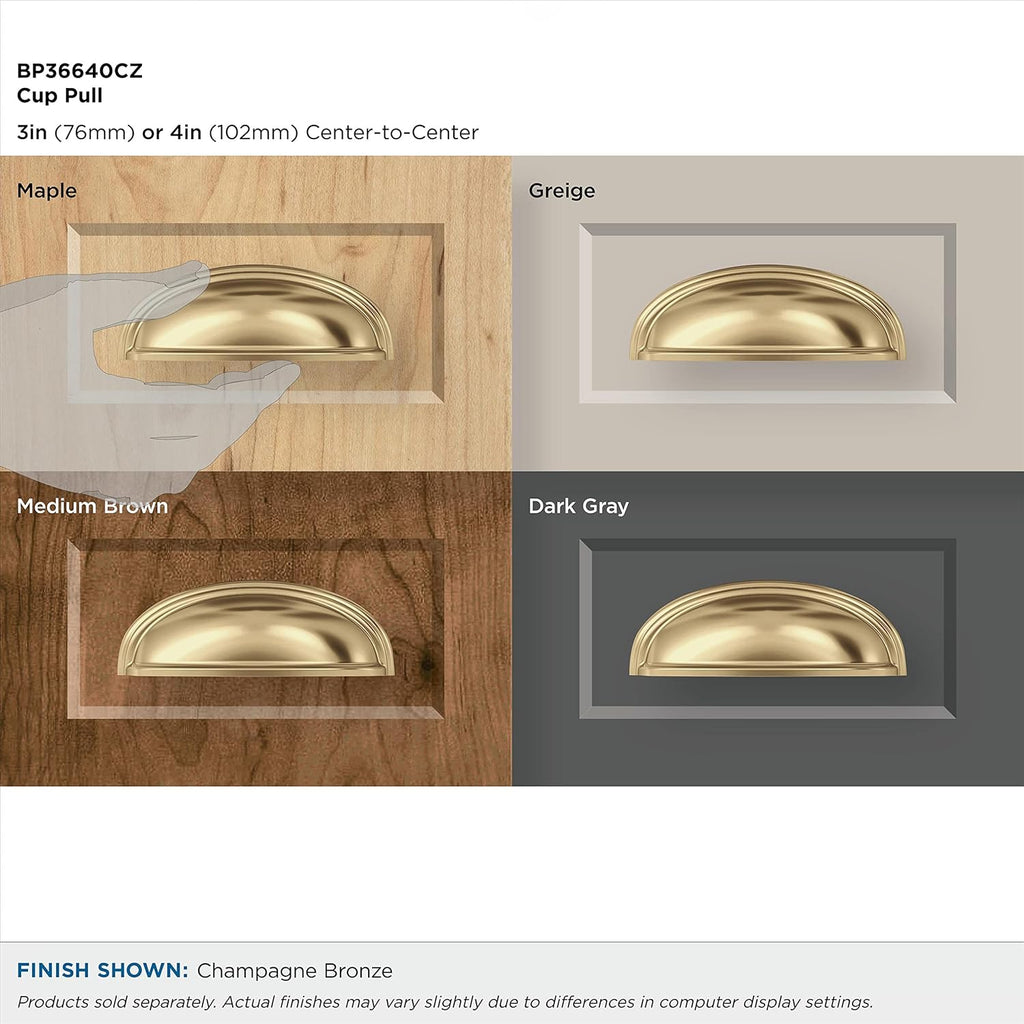 | Cabinet Cup Pull | Champagne Bronze | 3 inch or 4 inch (76 mm or 102 mm) Center-to-Center Drawer Pull | Ashby |