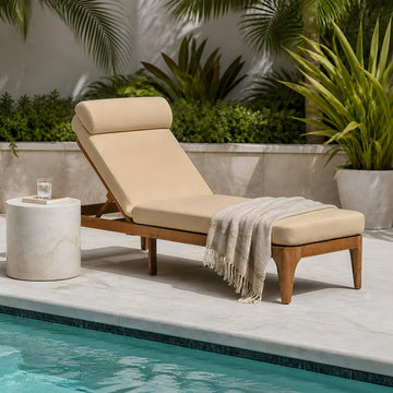 Acacia Wood Chaise Lounge Chair with Adjustable Backrest & Head Pillow, Outdoor Patio Sunbathing Lounger Backyard