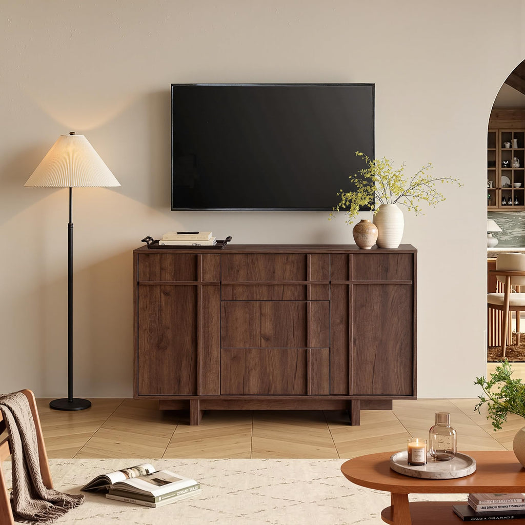 47.2" Buffet Cabinet with Storage, Skeleton Line Design, Walnut