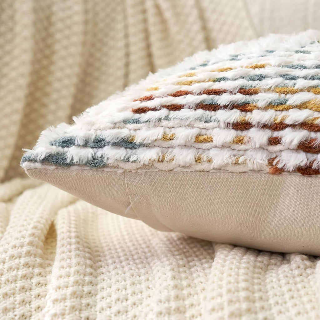 Boho Chenille Tufted Pillow Cover 12 x 20 Inch, Rectangle Decorative Lumbar Throw Pillow Cover Neutral Pillowcase