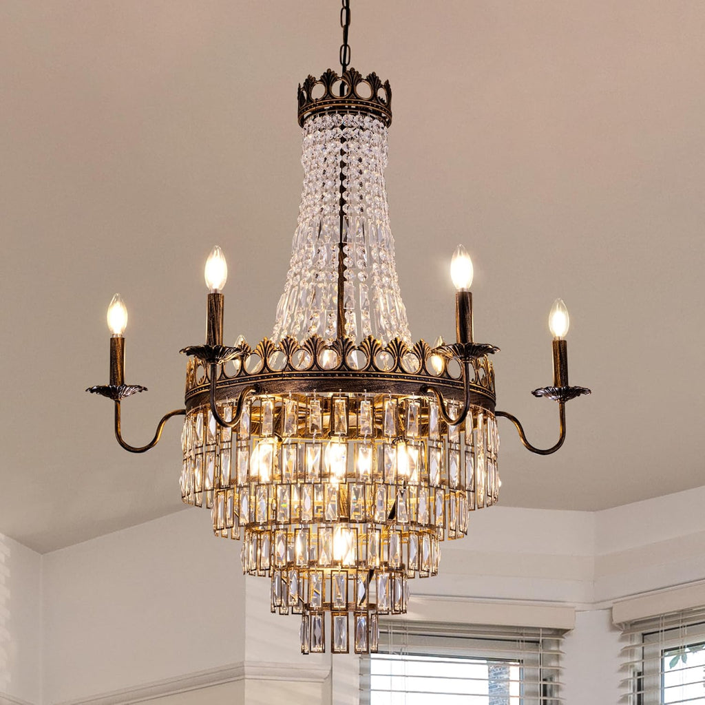 French Empire Crystal Chandelier, 13-Light Bronze Luxury Crystal Chandelier, Traditional Court Chandelier For Living Room, Dining Room, Bedroom, Drawing Room, Foyer, Hallway, Restaurant, 33''W A108-B0D48YBMTG