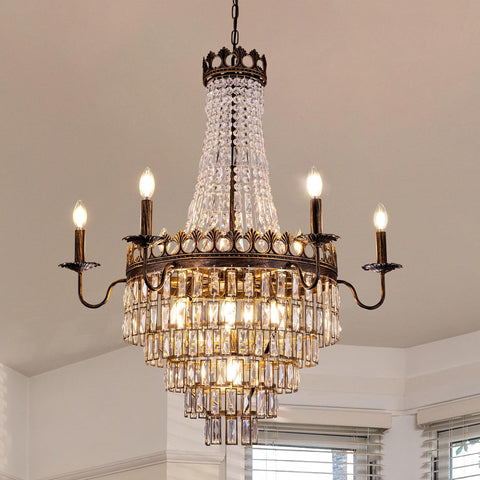 French Empire Crystal Chandelier, 13-Light Bronze Luxury Crystal Chandelier, Traditional Court Chandelier For Living Room, Dining Room, Bedroom, Drawing Room, Foyer, Hallway, Restaurant, 33''W A108-B0D48YBMTG