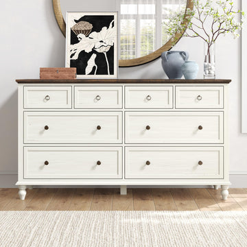 65inch Large Long Drawer w/Deep Drawers, Rustic Wood 8 Drawer with Large Capacity, Wooden Chest of Drawers, Antique