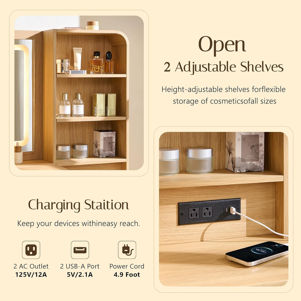 Vanity Desk with Mirror and Lights, 50" Modren Makeup Vanity with 35.43" Mirror and 5 Drawers, Makeup Table with