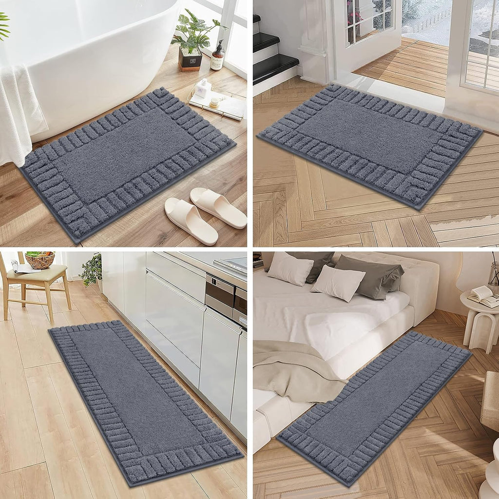 Bathroom Rugs Sets 3 Piece, Microfiber Bath Mat Set, Dark Grey | Non Slip Washable, Soft Plush, Extra Absorbent Bath