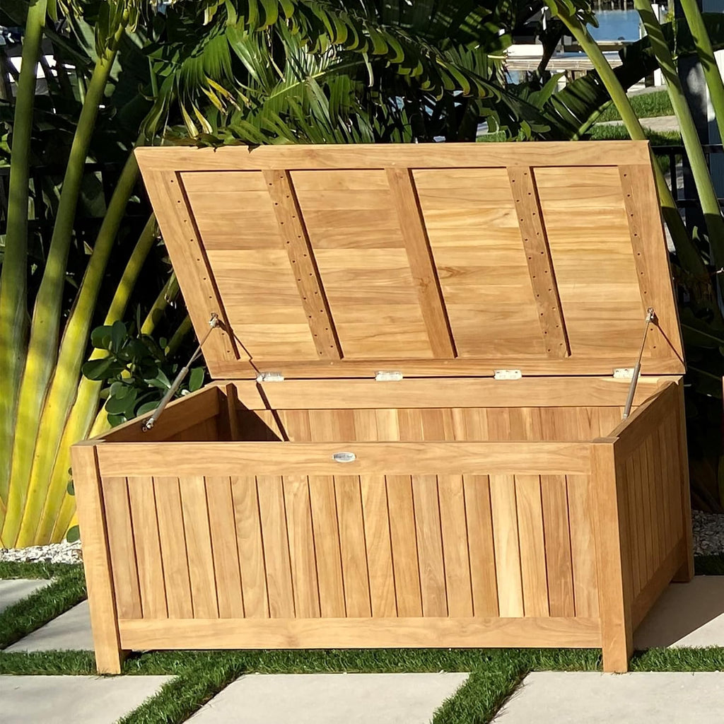 Teak Storage Box with Ventilated Sides (STBXL), 80-Gallon Outdoor Storage Chest, Patio Box with Lid, Premium