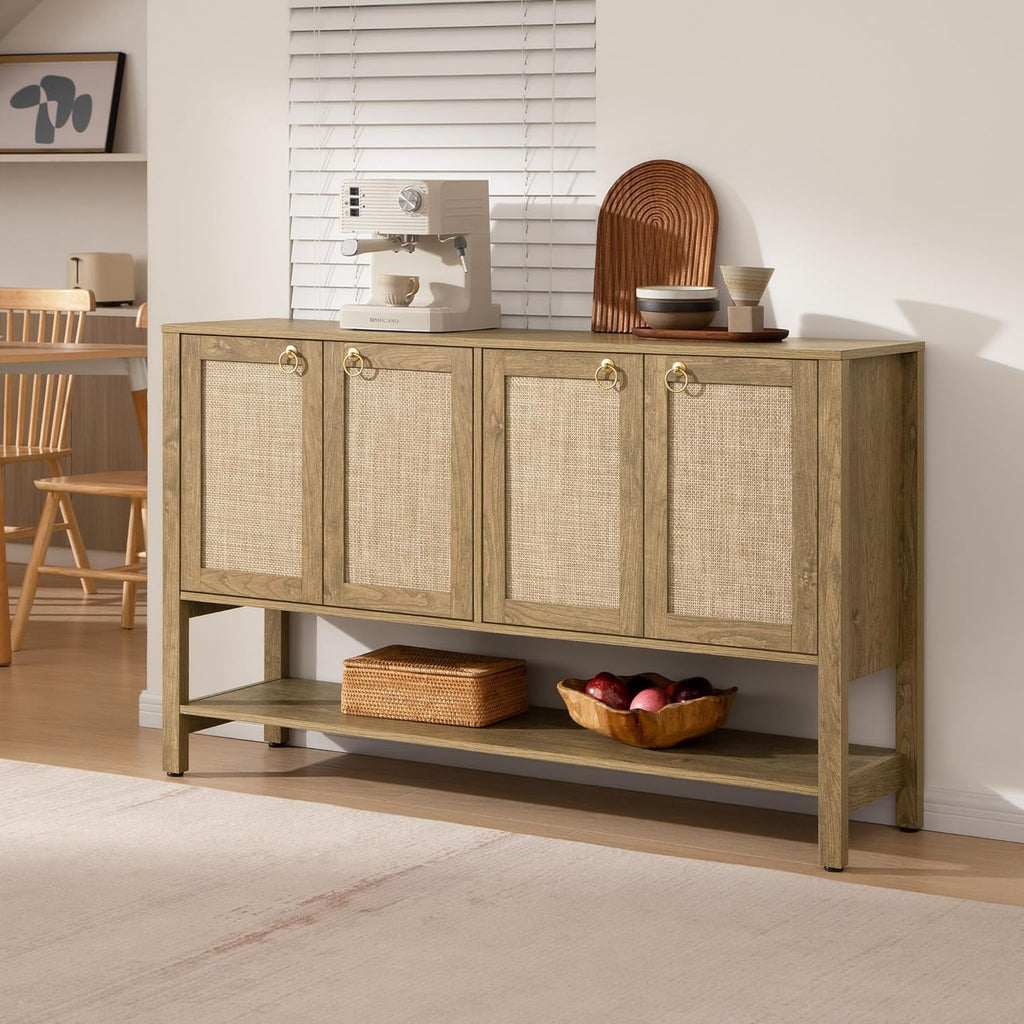 Rattan Sideboard Buffet Cabinet with Open Storage