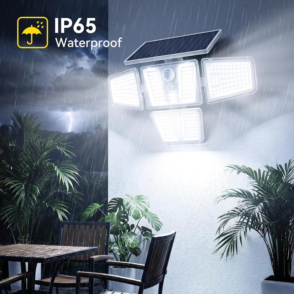 Solar Lights Outdoor White,3600LM Motion Sensor Outdoor Lights | 4 Heads 270° Solar Flood Lights Outdoor, Remote & 3