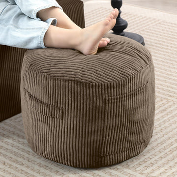 Round Stuffed Pouf Ottoman (Brown, 20" D x 20" W x 15" H)