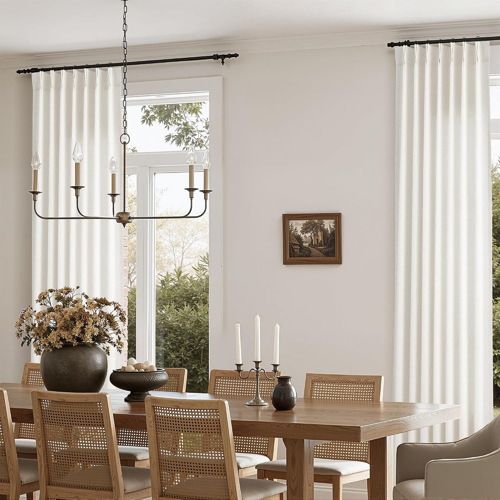 Pinch Pleated Linen Curtains Semi Sheer 2 Panels Natural Cream Curtain for Rustic Farmhouse Back Tab