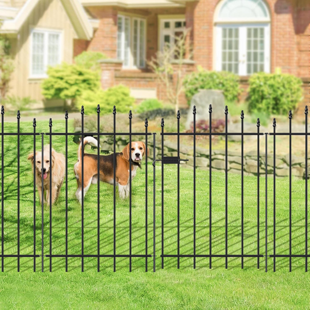 Metal Garden Fence with Gate 36 in H x 12 ft L, 1 Gate + 5 Panels Border Dog Fence Panels Animal Barrier, No Dig