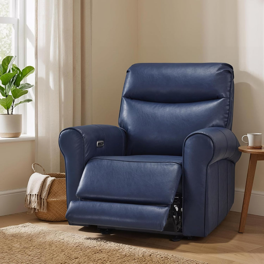 Power Wall Hugger Recliner Chair RV Living Room, USB & USB-C Charging Ports, Modern Rolled Arm Recliner, Faux Leather
