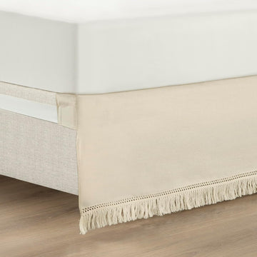 Boho Fringe 15-Inch Tailored Drop Easy Fit Bed Skirt King Size Single 78" W x 80" L +15" Neutral - King Bed Skirt