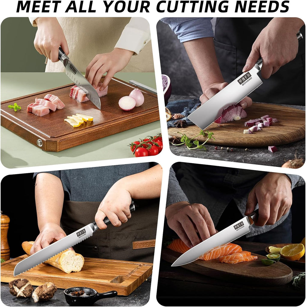 Chef Knife Set with Roll Bag, Ultra Sharp Japanese Kitchen Knife Set | High Carbon Stainless Steel 9PCS Kitchen