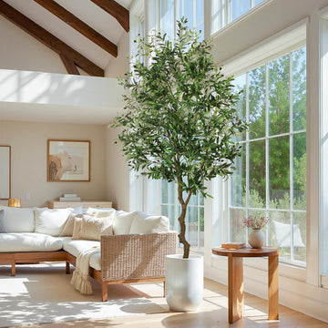 Faux Olive Tree 8ft, Large Realistic Silk Olive Trees Artificial Indoor with Natural Wood Trunk & Lifelike Fruits